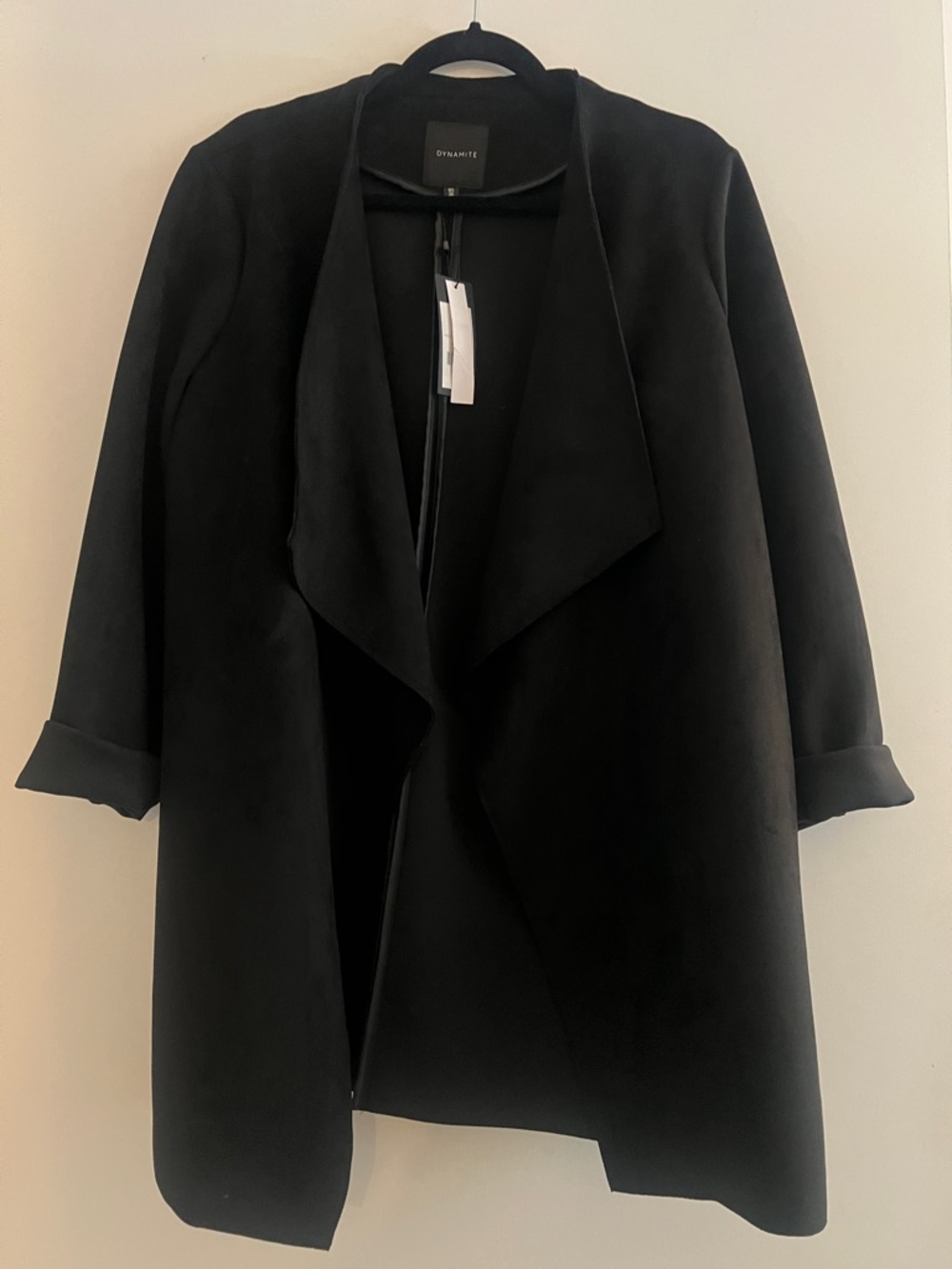 Dynamite Black Faux Suede‎ Open-Front Waterfall Jacket